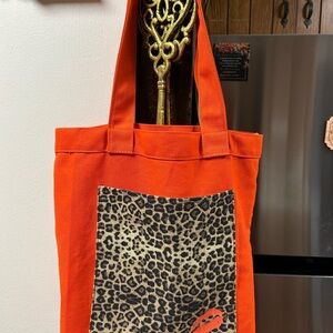 Bloomingdale's Vibrant Orange Tote with Leopard Accent